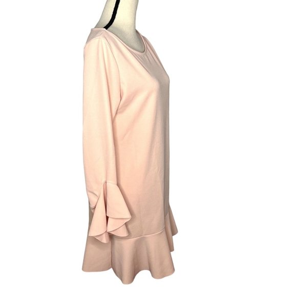 The Vanity Room Pink Long Bell Sleeve Wide Neck Drop Waist Ruffle Dress Size M - Picture 2 of 7